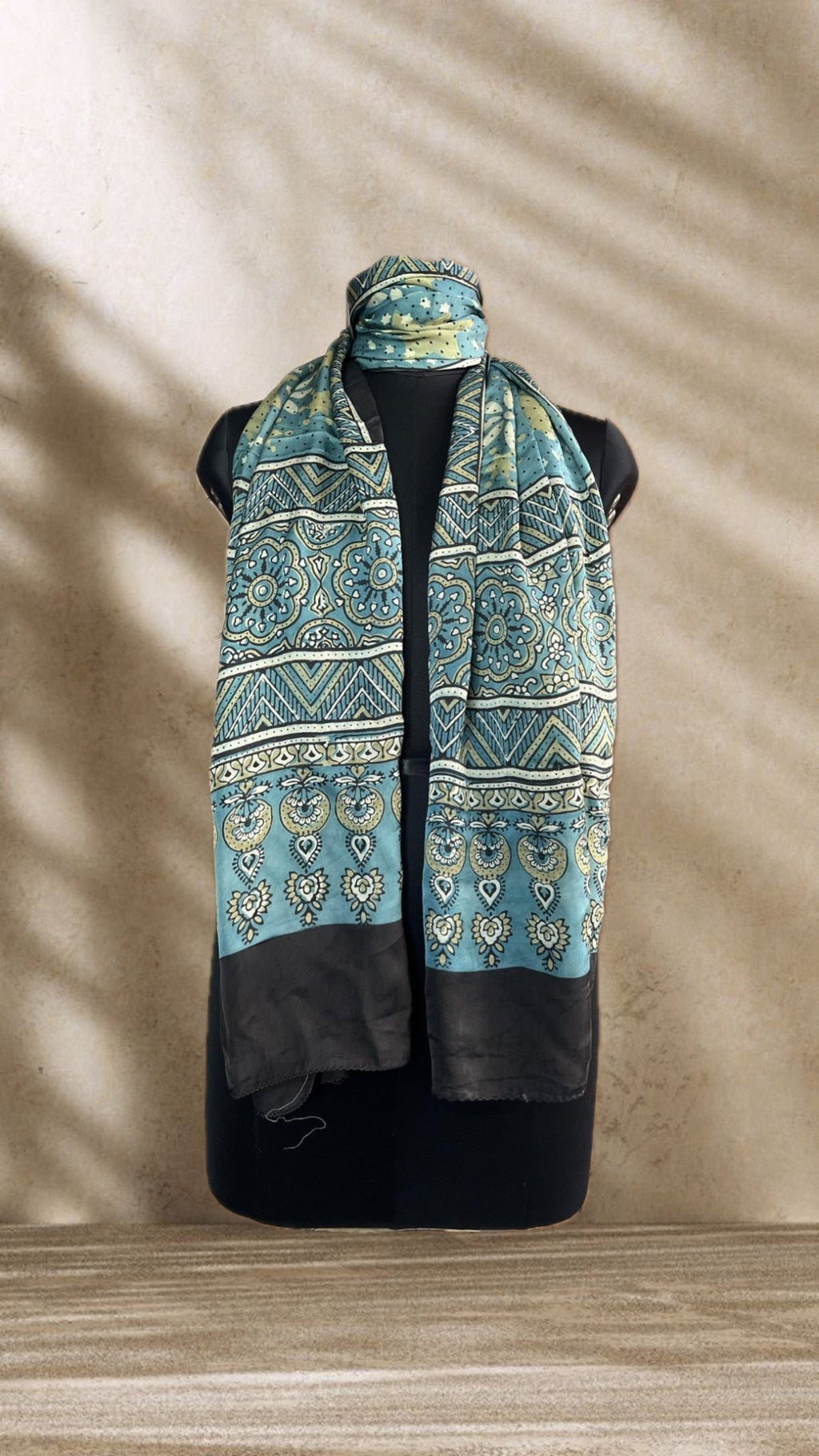 Blue Star Ajrakh Hand Block Printed Natural Dyed Modal Silk Stole - Neela Ghar