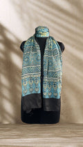 Blue Star Ajrakh Hand Block Printed Natural Dyed Modal Silk Stole - Neela Ghar