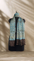 Blue Starfish Ajrakh Hand Block Printed Natural Dyed Modal Silk Stole - Neela Ghar