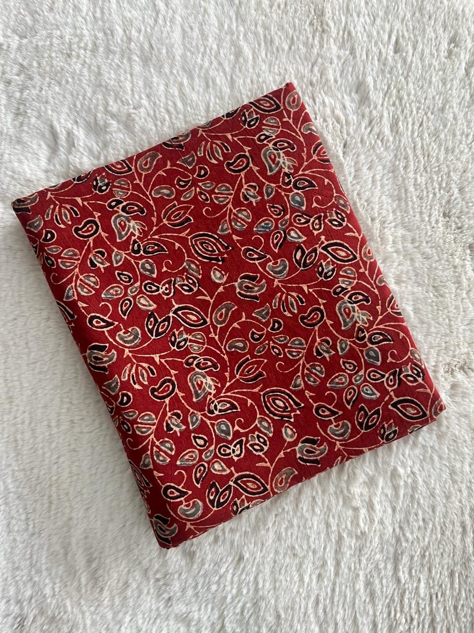 Brick Red Vines Block Print Natural Dyed Cotton Ajrakh Fabric - Neela Ghar
