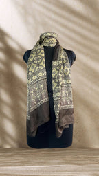 Chickoo Canopy Hand Block Printed Natural Dyed Modal Silk Stole - Neela Ghar