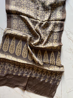 Chickoo Classic Ajrakh Hand Block Printed Natural Dyed Modal Silk Stole - Neela Ghar