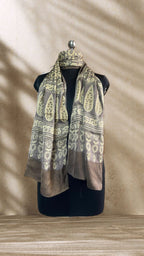 Chickoo Classic Ajrakh Hand Block Printed Natural Dyed Modal Silk Stole - Neela Ghar