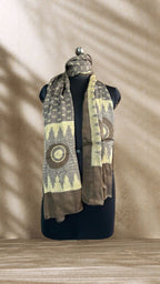 Chickoo Evileye Ajrakh Hand Block Printed Natural Dyed Modal Silk Stole - Neela Ghar