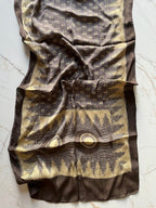 Chickoo Evileye Ajrakh Hand Block Printed Natural Dyed Modal Silk Stole - Neela Ghar