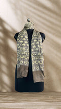 Chickoo Lotus Ajrakh Hand Block Printed Natural Dyed Modal Silk Stole - Neela Ghar