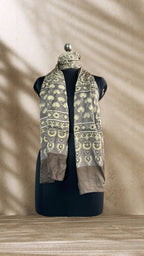 Chickoo Lotus Ajrakh Hand Block Printed Natural Dyed Modal Silk Stole - Neela Ghar