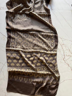 Chickoo Lotus Ajrakh Hand Block Printed Natural Dyed Modal Silk Stole - Neela Ghar