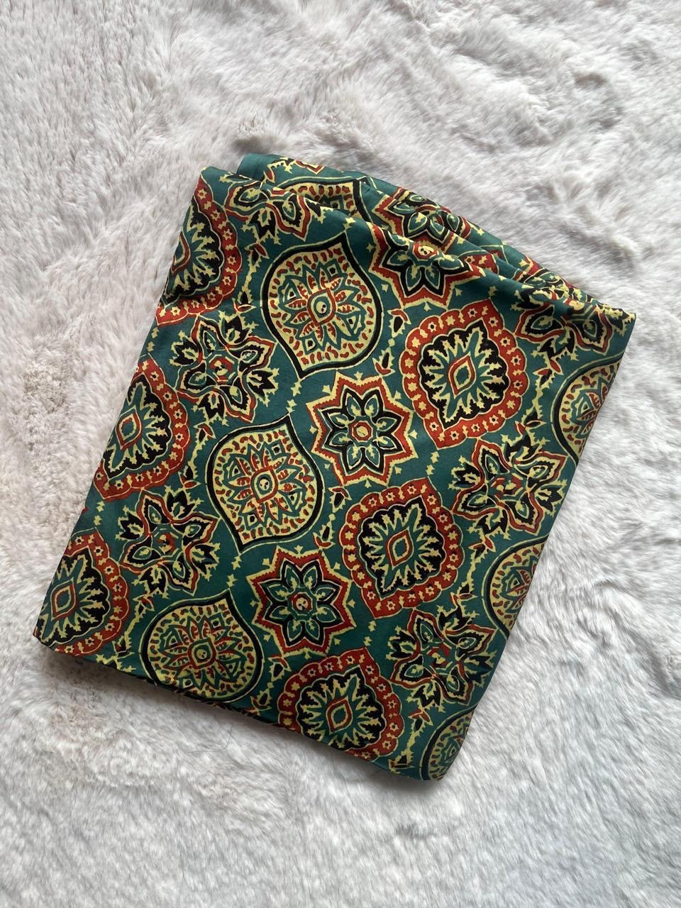 Green Signature Ajrakh Handblock Print Modalsilk Fabric