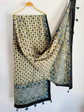 Ajrakh Hand Block Print Natural Dyed Cotton Dupatta With Tassels 107 - Neela Ghar