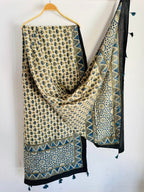 Ajrakh Hand Block Print Natural Dyed Cotton Dupatta With Tassels 107 - Neela Ghar