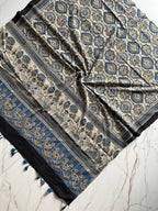 Ajrakh Hand Block Signature Print Natural Dyed Cotton Dupatta With Tassels 109 - Neela Ghar