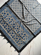 Ajrakh Hand Block Print Natural Dyed Cotton Dupatta With Tassels 110 - Neela Ghar