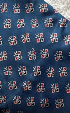 Indigo Spade Ajrakh Handblock Print Modalsilk Fabric - Neela Ghar