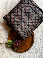 Black scallop Dyed Hand Block Print Ajrakh Fabric
