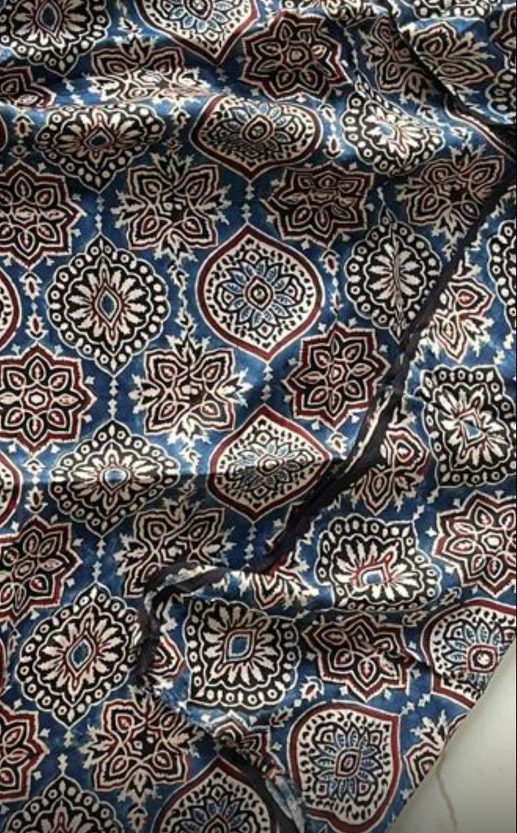 Indigo signature Ajrakh Handblock Print Modalsilk Fabric