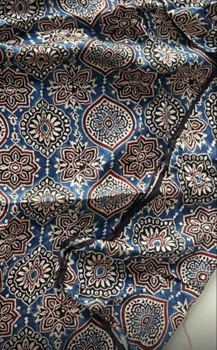 Indigo signature Ajrakh Handblock Print Modalsilk Fabric - Neela Ghar