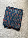 Indigo Sunflower Ajrakh Handblock Print Modalsilk Fabric - Neela Ghar