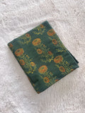 Green Sunflower Block Print Natural Dyed Cotton Ajrakh Fabric - Neela Ghar