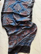Indigo Canopy Ajrakh Hand Block Printed Natural Dyed Modal Silk Stole - Neela Ghar