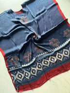 Indigo Chakra Hand Block Print Ajarakh Kaftan Dress, Modal Silk, Indigo Blue Maxi for Women, Free Size - Neela Ghar