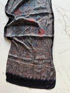 Indigo Diamond Ajrakh Hand Block Printed Natural Dyed Modal Silk Stole - Neela Ghar