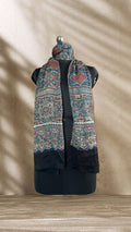 Indigo Diamond Ajrakh Hand Block Printed Natural Dyed Modal Silk Stole - Neela Ghar