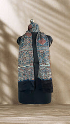 Indigo Diamond Ajrakh Hand Block Printed Natural Dyed Modal Silk Stole - Neela Ghar