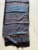 Indigo Lotus Hand Block Printed Natural Dyed Modal Silk Stole - Neela Ghar