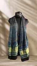 Indigo Signature Hand Block Print Natural Dyed Modal Silk Ajrakh Stole with Lagdi Patta - Neela Ghar