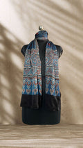 Indigo Star Ajrakh Hand Block Printed Natural Dyed Modal Silk Stole - Neela Ghar