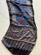 Indigo Star Ajrakh Hand Block Printed Natural Dyed Modal Silk Stole - Neela Ghar