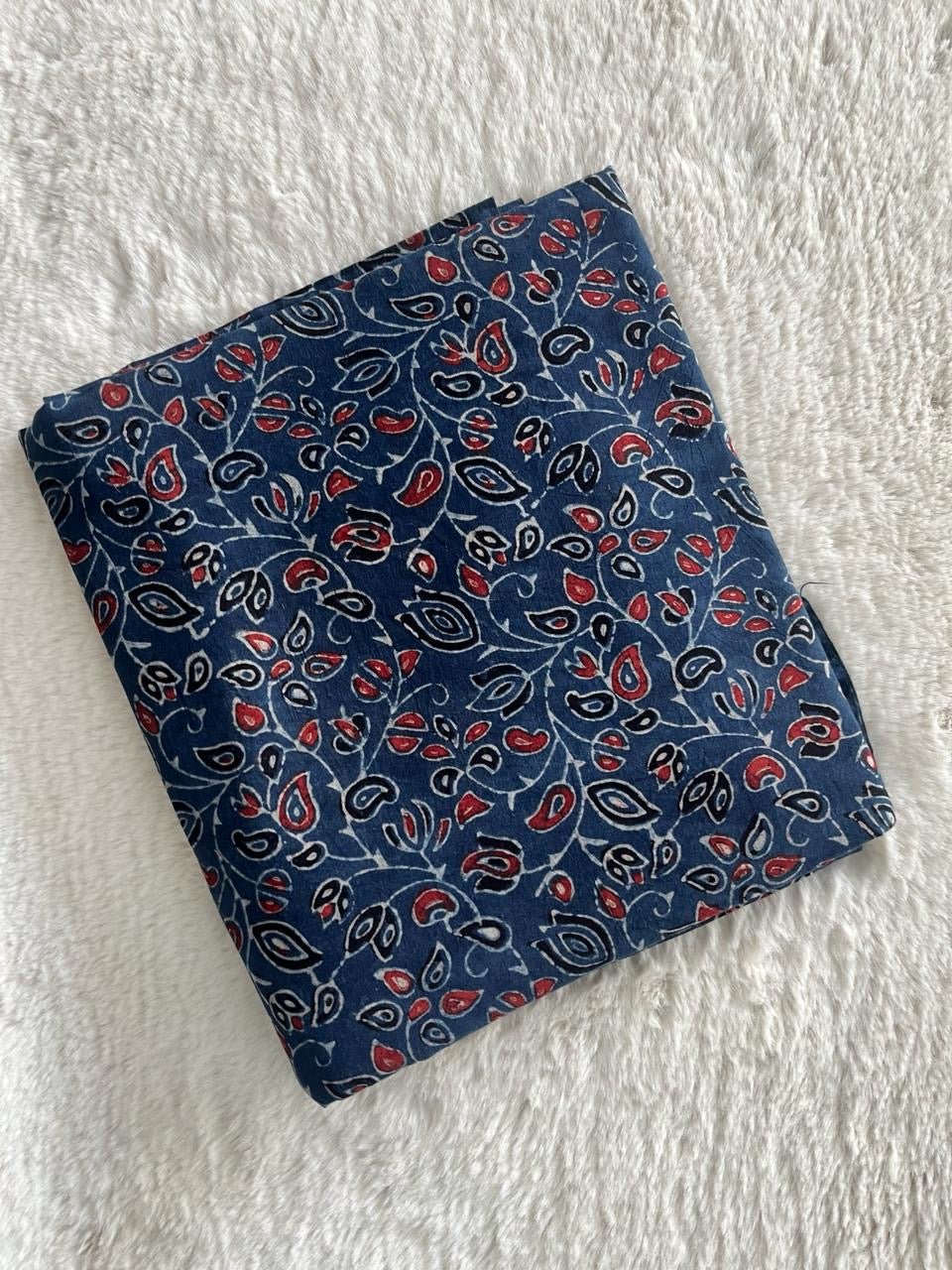 Indigo Vine Block Print Natural Dyed Cotton Ajrakh Fabric - Neela Ghar