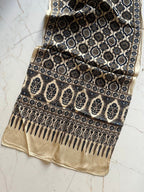 Ivory Ajrakh Hand Block Printed Natural Dyed Modal Silk Stole - Neela Ghar