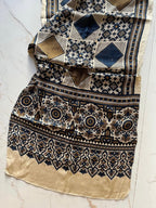 Ivory Diamond Ajrakh Hand Block Printed Natural Dyed Modal Silk Stole - Neela Ghar