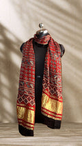 Mud Red Hand Block Print Natural Dyed Modal Silk Ajrakh Stole with Lagdi Patta - Neela Ghar
