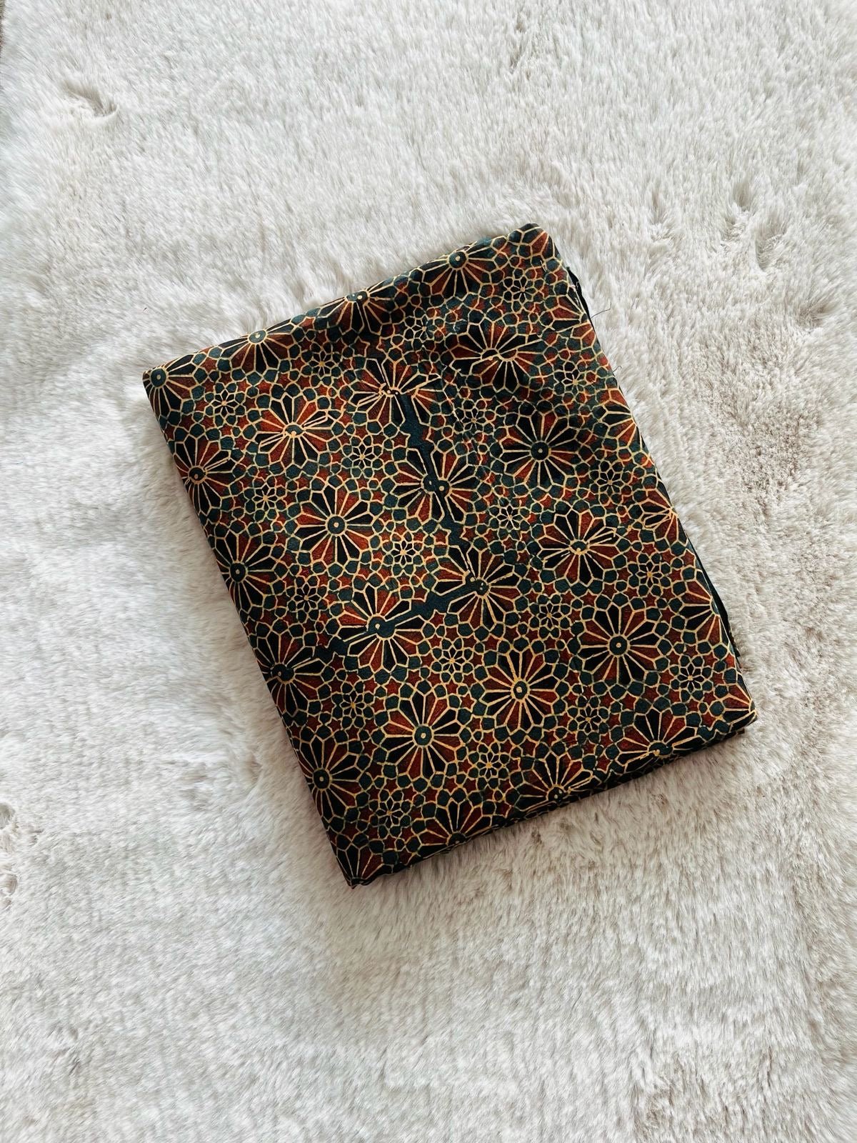 Multicolor Mosaic Block Print Natural Dyed Cotton Ajrakh Fabric - Neela Ghar