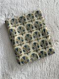 Off.White Lotus Block Print Natural Dyed Cotton Ajrakh Fabric - Neela Ghar