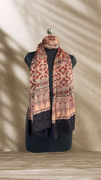 Peach Canopy Ajrakh Hand Block Printed Natural Dyed Modal Silk Stole - Neela Ghar