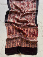 Peach Classic Ajrakh Hand Block Printed Natural Dyed Modal Silk Stole - Neela Ghar