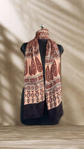 Peach Classic Ajrakh Hand Block Printed Natural Dyed Modal Silk Stole - Neela Ghar