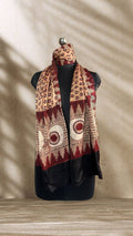 Peach Evileye Ajrakh Hand Block Printed Natural Dyed Modal Silk Stole - Neela Ghar
