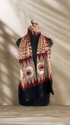 Peach Evileye Ajrakh Hand Block Printed Natural Dyed Modal Silk Stole - Neela Ghar