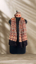 Peach Star Ajrakh Hand Block Printed Natural Dyed Modal Silk Stole - Neela Ghar