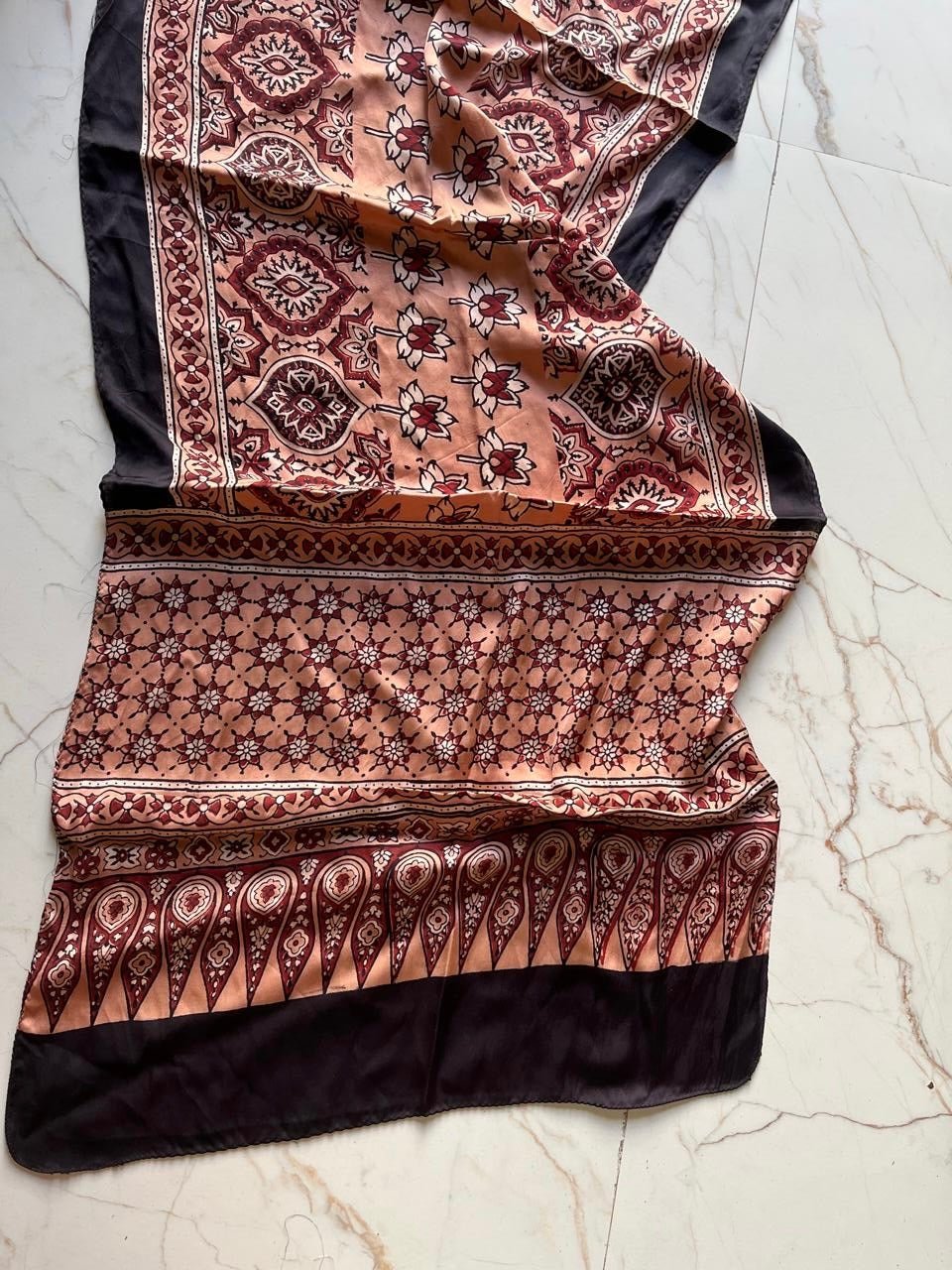 Peach Starfish Hand Block Printed Natural Dyed Modal Silk Stole - Neela Ghar