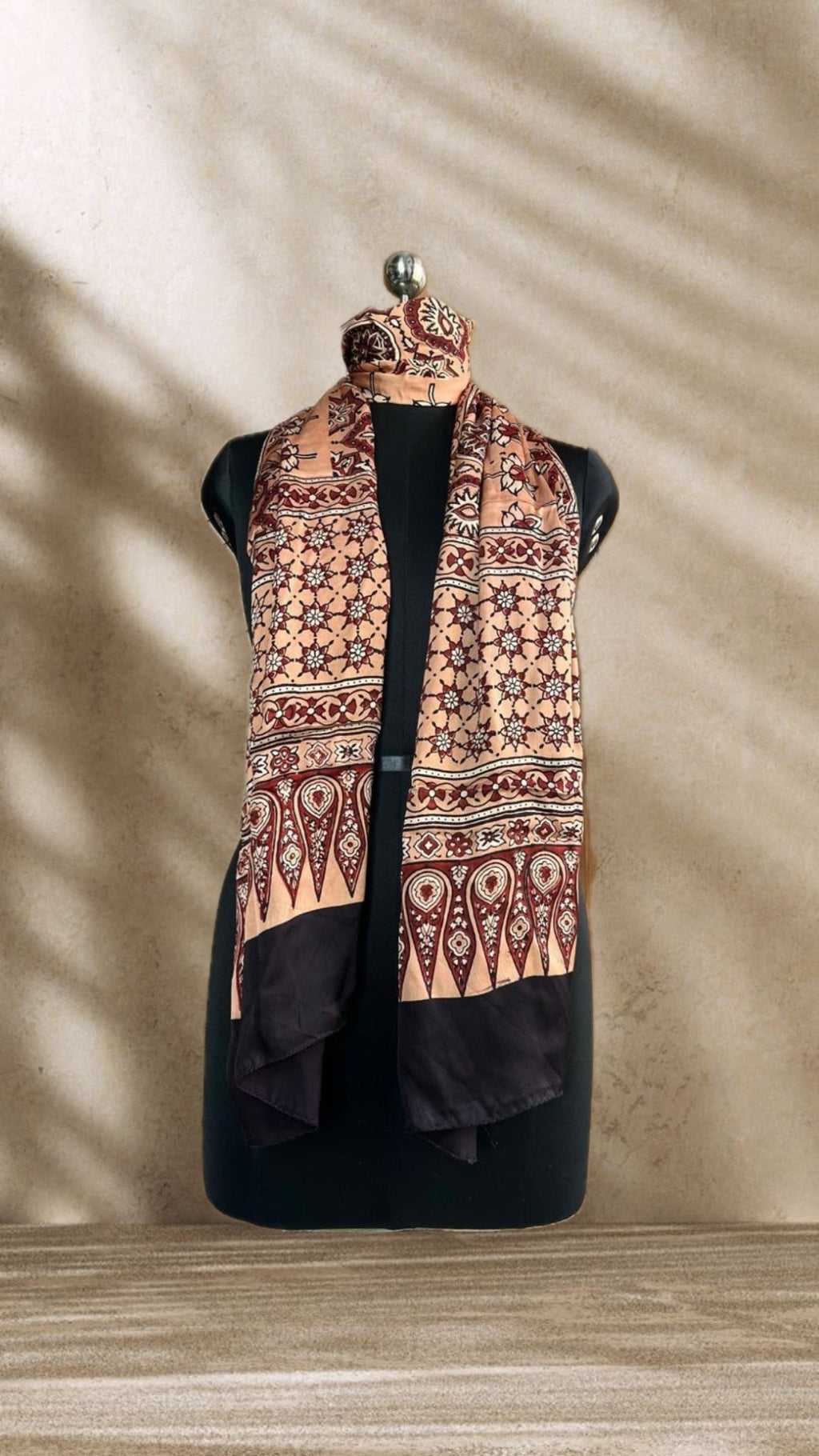 Peach Starfish Hand Block Printed Natural Dyed Modal Silk Stole - Neela Ghar