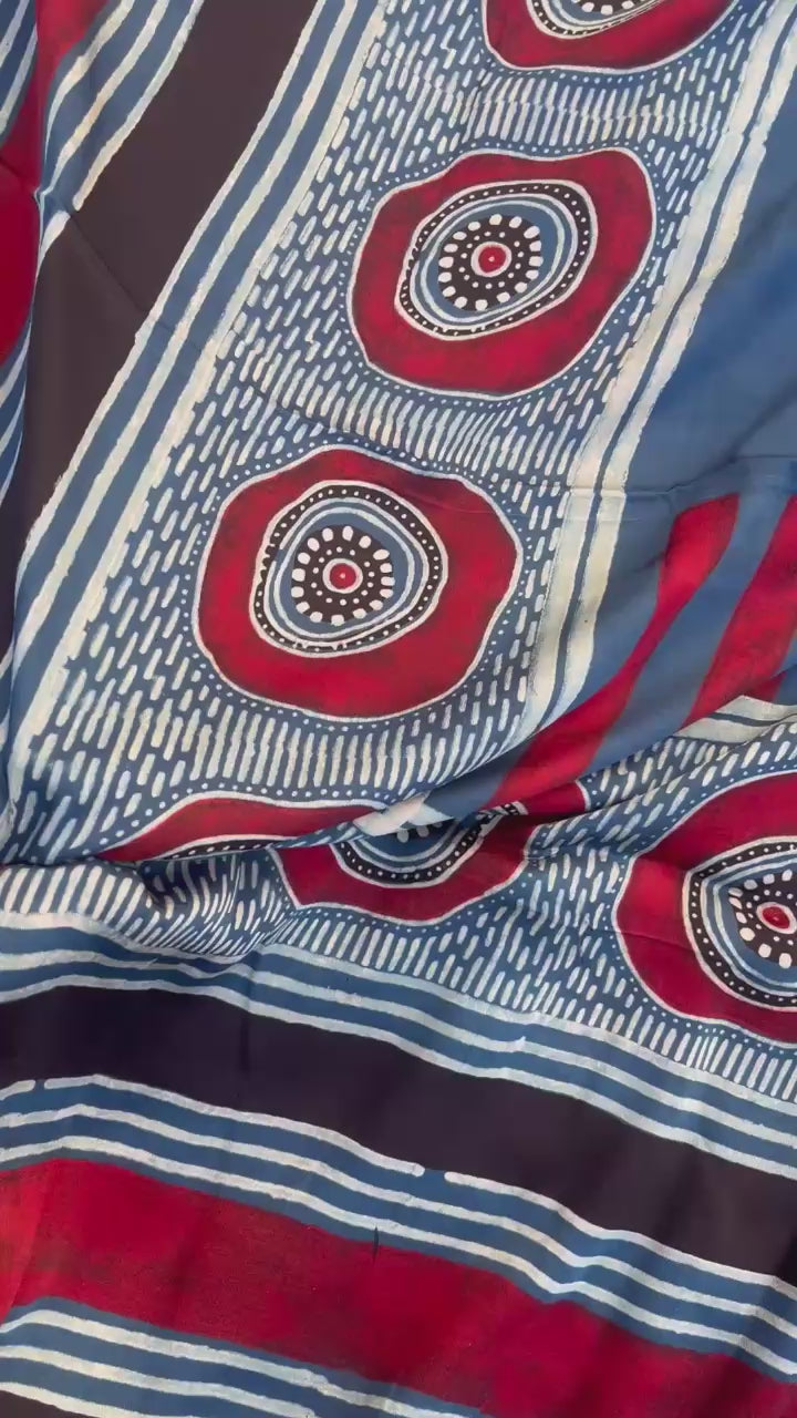 Indigo Red Evil Eye Ajrakh Handblock Kaftan