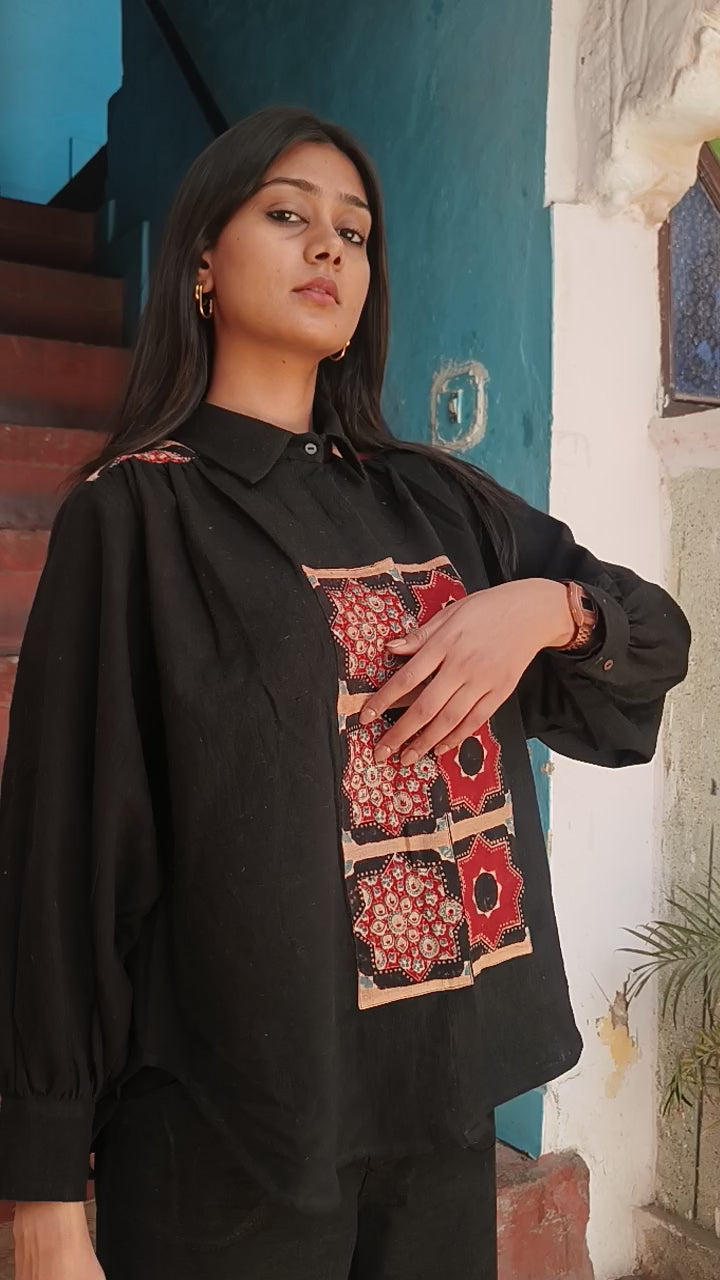 Ajrakh Panelled Kala Cotton Shirt