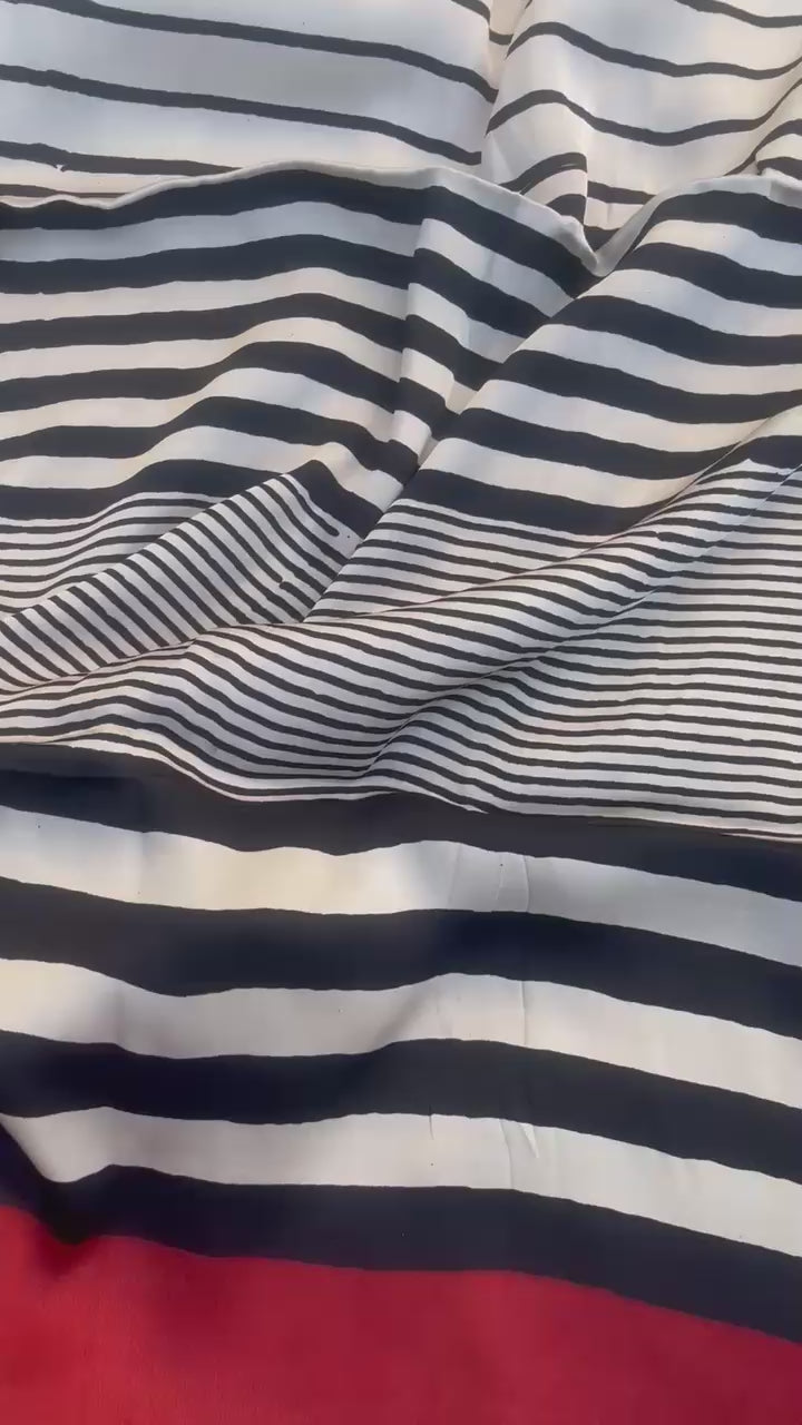 Black Red Uneven Stripes Ajrakh Handblock Kaftan