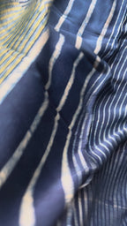 Indigo Microstripes Hand Block Print Ajarakh Kaftan Dress, Modal Silk, Indigo Blue Maxi for Women, Free Size